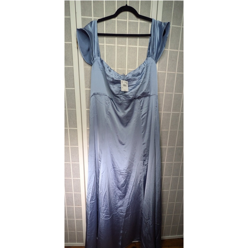 American Eagle Outfitters Women's Maxi Dress XXL NWT $100 Blue Satin Ruched Slit